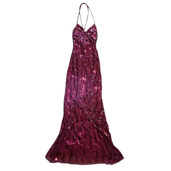 NWT Giffniseti Dark Red Sequin Embellished Lace-Up Back Evening Gown M - Picture 1 of 10